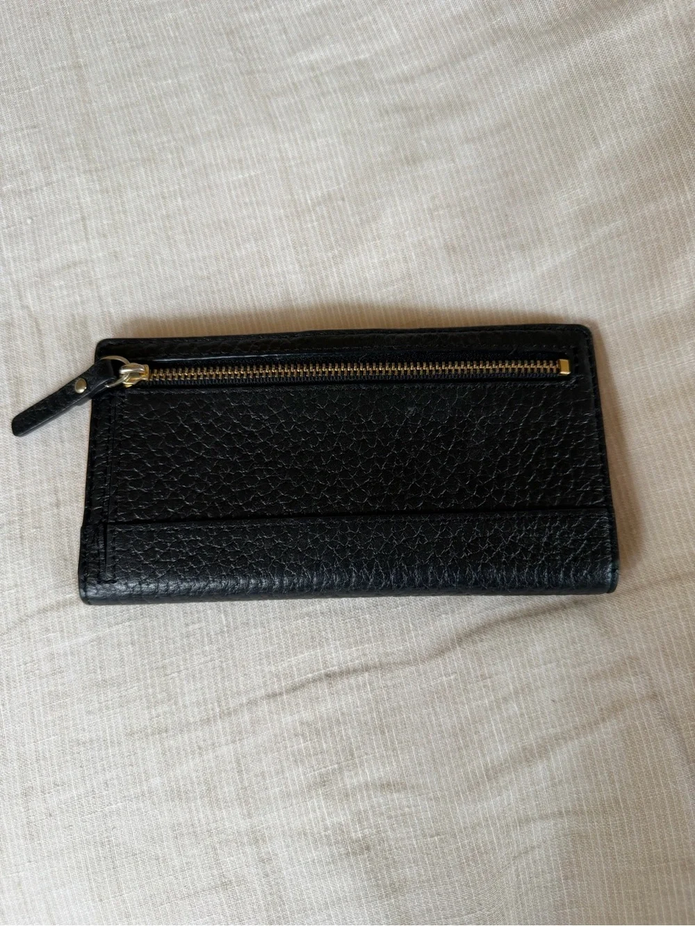 kate spade Black Pebbled Leather Card Holder with Gold Logo